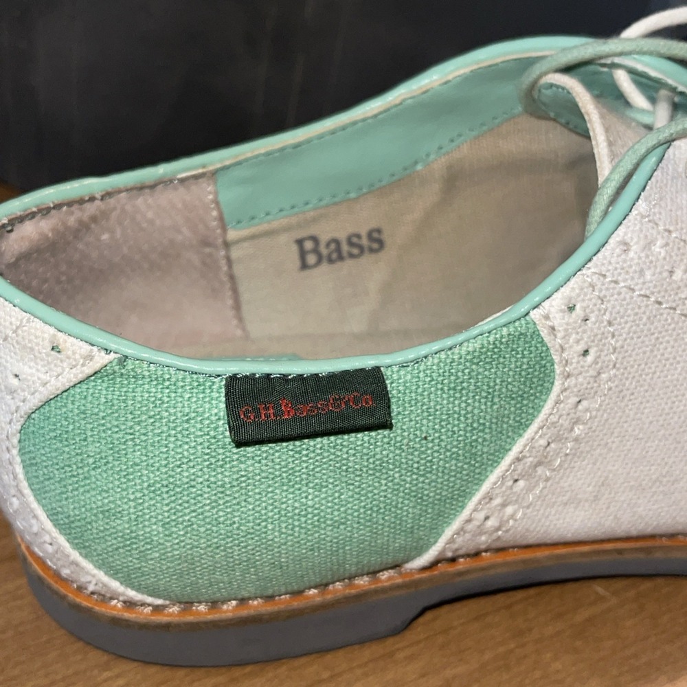 Vintage GH Bass Elizabeth Canvas Saddle Oxfords Shoes Women 8.5 Mint Green - Picture 9 of 10